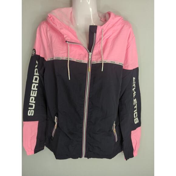 Superdry Colorblock Cagoule Hooded Full Zip Pink Black Women's Size 10 - Picture 3 of 16